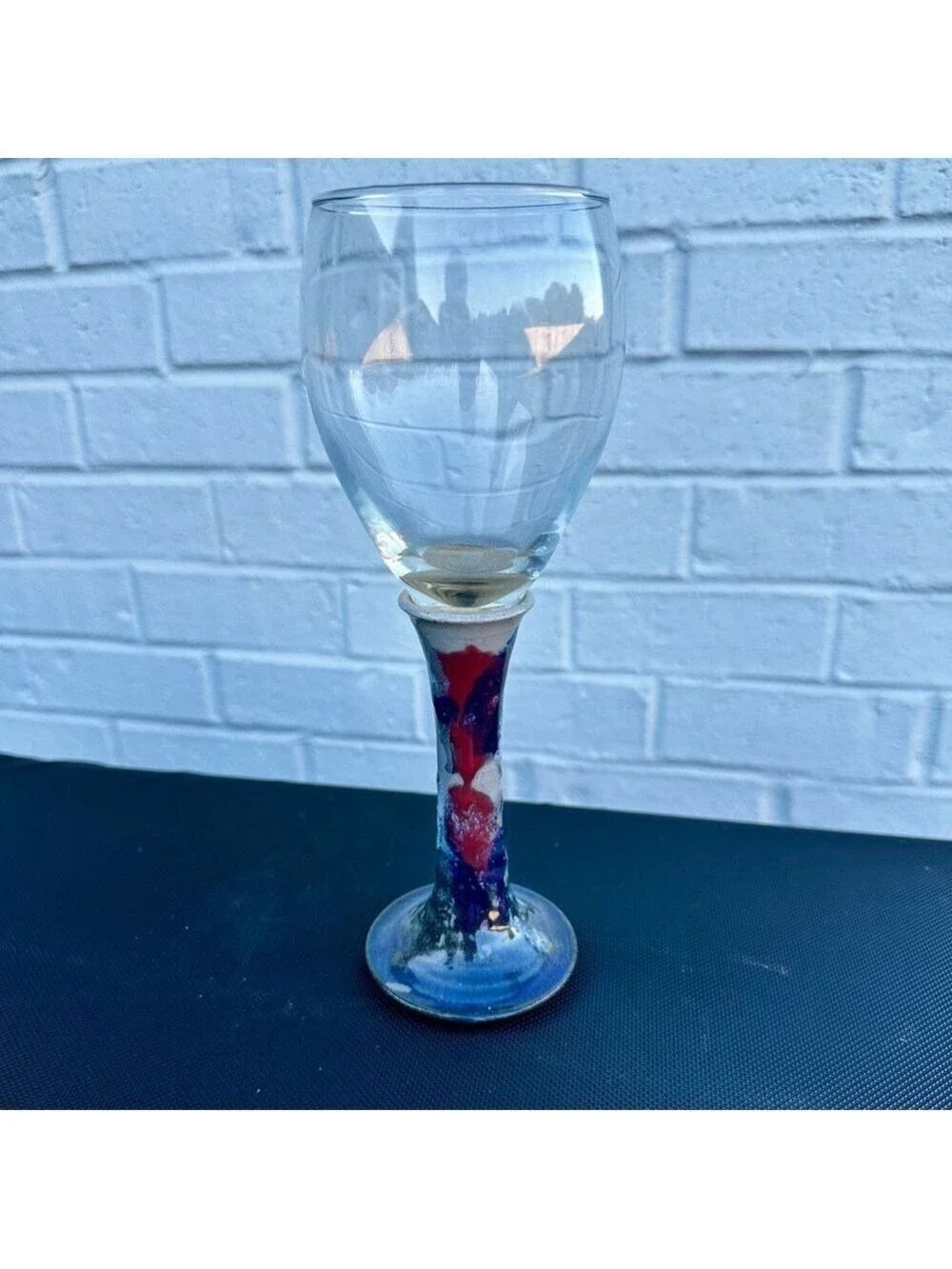 Buie Pottery Gatlinburg, Tennessee Signed Stoneware Wine Glass 9” tall. Like New